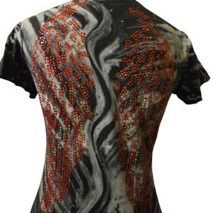 V2K Sinful Affliction Angel Wings Small Rhinestones Embellished Tie Dye Grunge